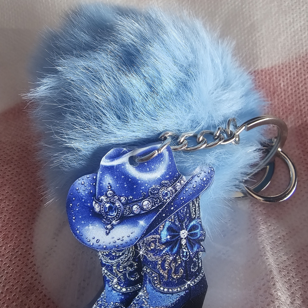 Cowgirl Boot Keychain 2D with Puff Ball- Various Colors To Choose -NWOT - Picture 6 of 16